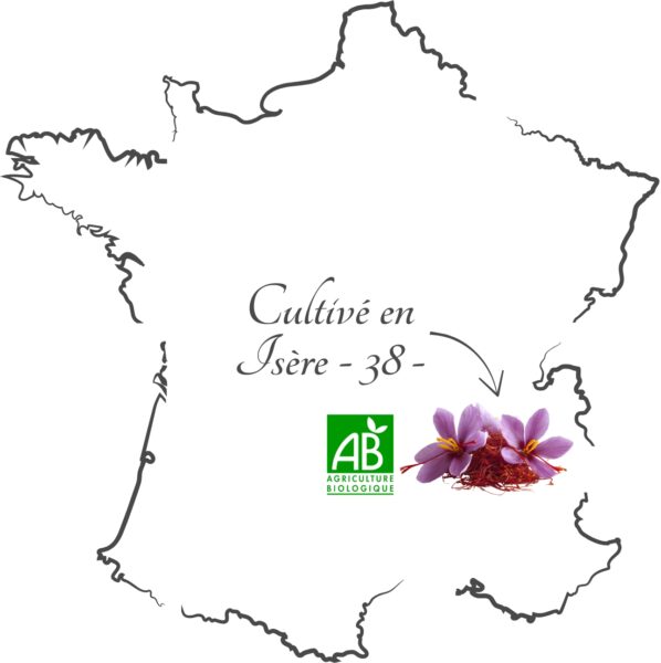 Carte de France avec la géolocalisation de Safran de Gervan, Producteur de safran bio en Isère 38